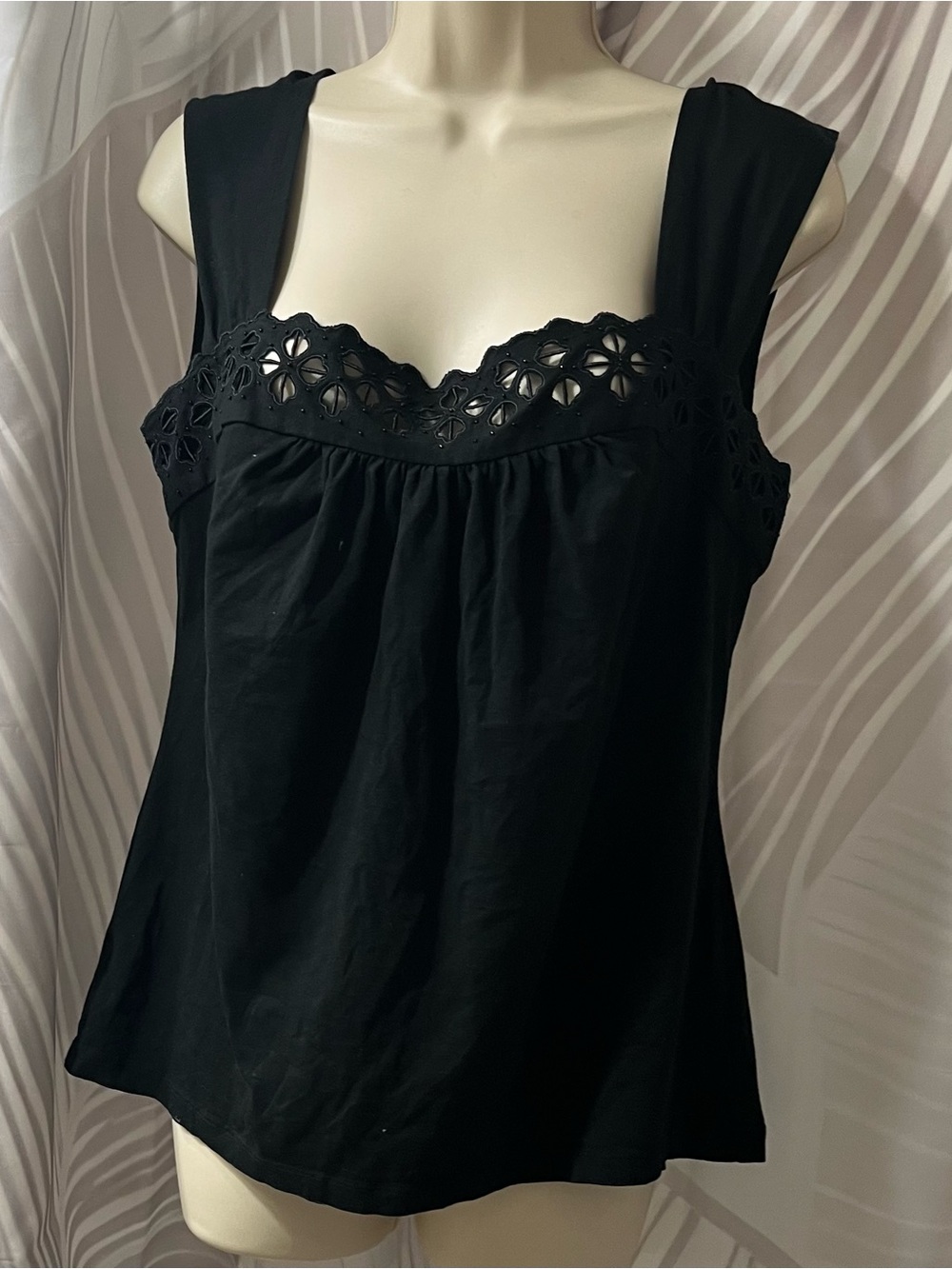 LOFT Black Eyelet-Trim Sleeveless Tank